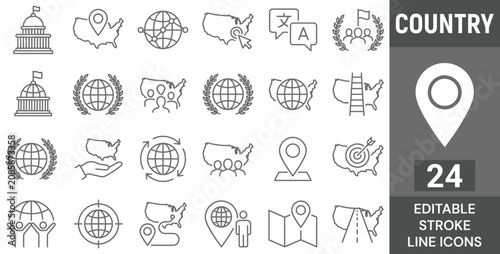 Photos Country Geography Line Icon Set