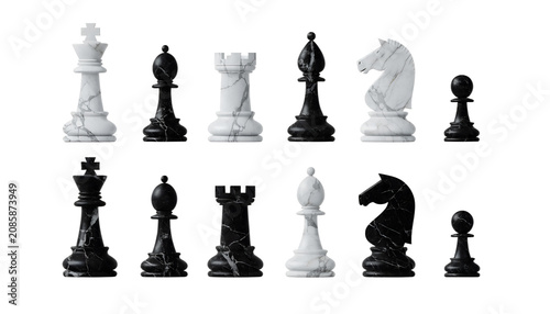 Luxury marble chess pieces isolated on transparent background