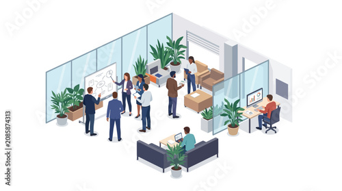 Isometric Illustration of Diverse Professionals Working in Modern Office
