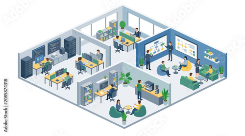Isometric Illustration of People Working in a Modern Professional Office