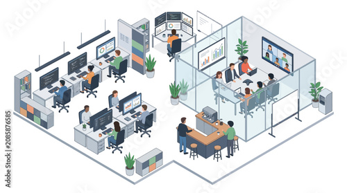 Bild auf Leinwand Isometric Illustration of a Modern Collaborative Professional Office Workspace