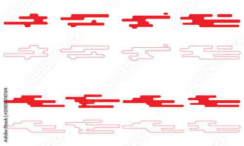 Japanese cloud vector set with traditional oriental red cloud silhouettes and outline shapes.  A premium collection of traditional Japanese-style cloud vector graphic elements.