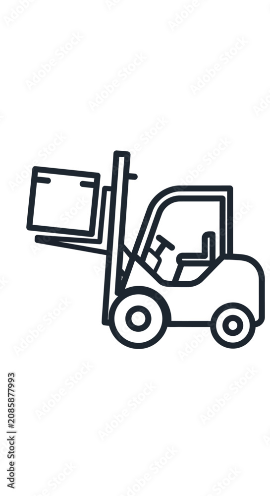 Naklejka premium Forklift truck lifting a cargo box minimalist line art icon
