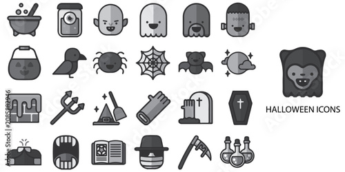 Halloween simple New concept 28 Grew Color icons set. Vector illustration.