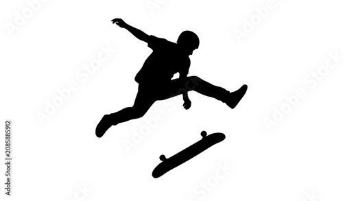 Принти на полотні Dynamic Skateboarder Kickflip Silhouette Vector Illustration in Monochrome on Wh