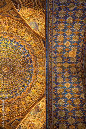 Interior from the beautiful mosque in Tilya-Kori madrasah, Samarkand.