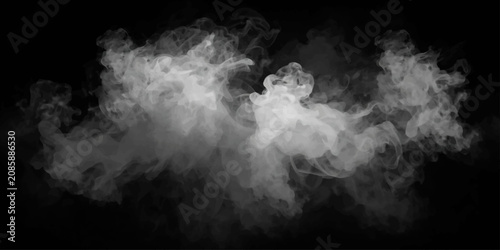 Abstract Black and White Smoke Explosion with Swirling Clouds and Light on Dark Background.