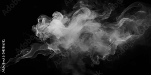 Abstract Blue Smoke Waves and Swirling Light Patterns on Black Background with Flowing Mist and Flame-Like Shapes.