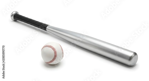 Baseball bat and ball isolated on white background on white background
