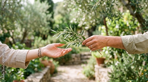 Hand Offering Olive Branch Symbolizing Peace and Forgiveness