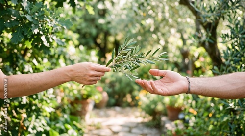 Hand Offering Olive Branch Symbolizing Peace and Forgiveness