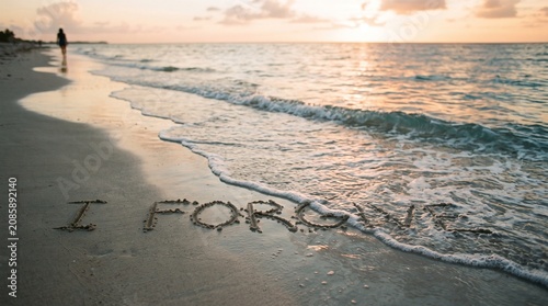 Words in Sand Washed Away by Waves Symbolizing Letting Go and Forgiveness