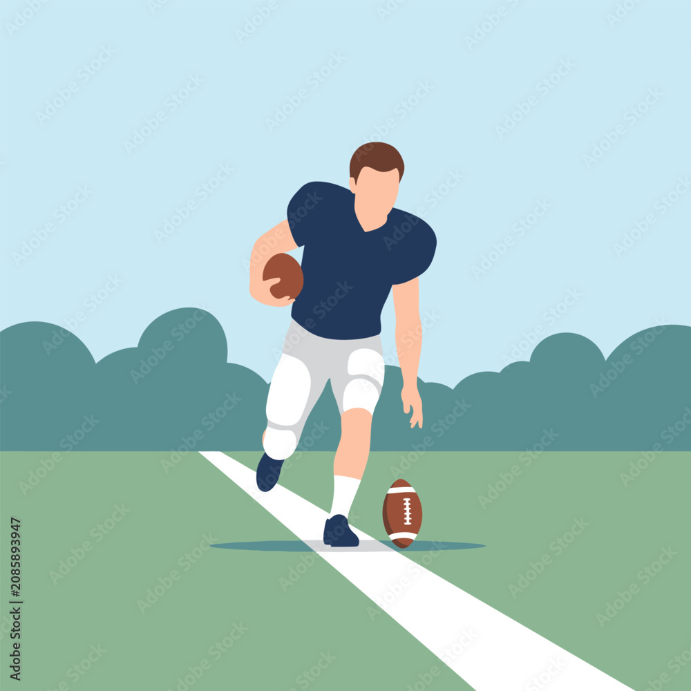 Obraz premium EPS vector graphic of an American football wide receiver making a precise sideline toe-drag catch during a game. The athlete is shown dragging their foot to stay in bounds for a completion.