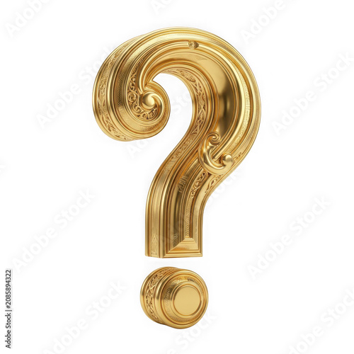 Golden shiny question mark symbol on white background