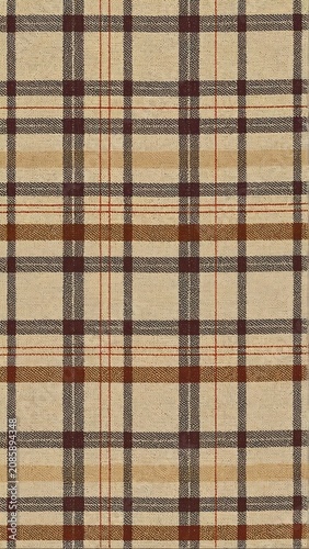 Neutral plaid fabric texture beige brown and rust colored woven pattern for design