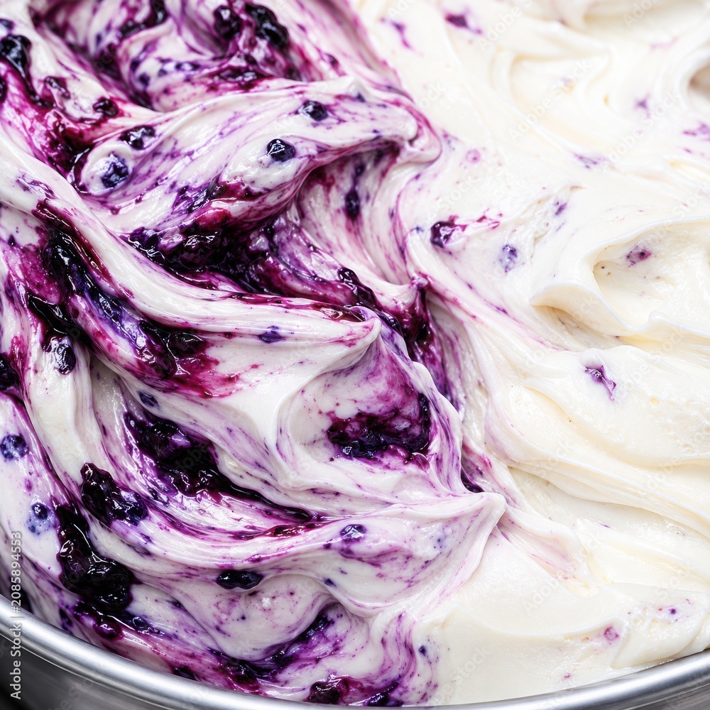 Obraz premium Blueberry Ripple Gelato Texture With Creamy Swirl Close Up