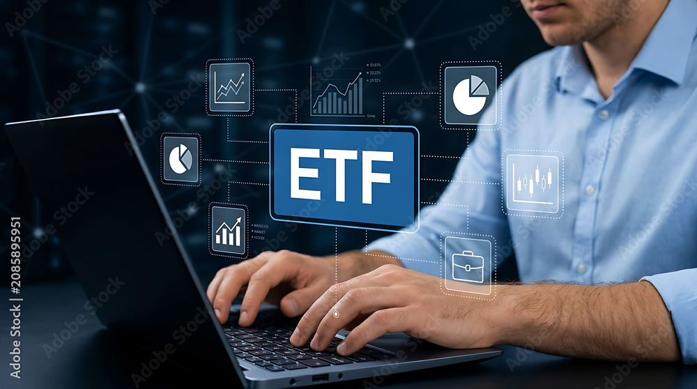 Fototapeta premium ETF Portfolio Analytics Dashboard Digital Investment Trading Concept