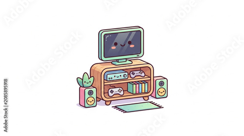 Εκτύπωση καμβά Cute Retro Entertainment Center with Television and Gaming Console