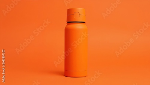 Bright Orange Water Bottle on a Solid Orange Background