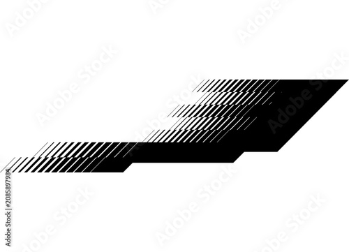 Vector decorative stripe with a halftone line pattern for car bodies, boats, motorcycles, sportswear, or toys. Black jagged pattern on a white background. Sporty racing design element. Vector backgrou