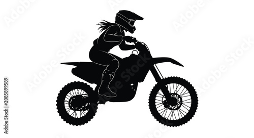 Konstfotografi Motorcycle rider and dirt bike in black silhouette against a white background a