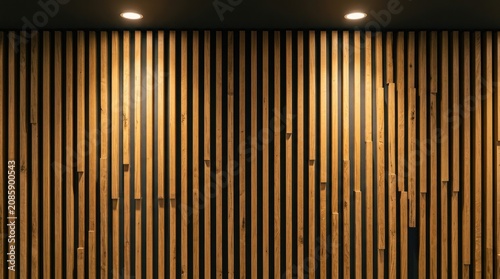 Modern wooden slat wall with warm accent lighting background lighting interior