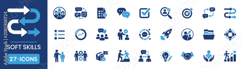 Human interaction soft skills fill icon set inclusion teamwork communication conflict resolution mentoring leadership