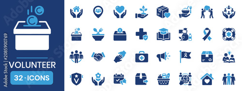 Foto volunteer pictogram style fill color icon set premium vector graphics elements d