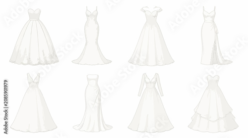 Foto Various white wedding dress and gown styles.