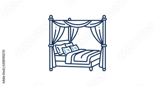 Foto Four Poster Bed with Drapes and Pillows Illustration.