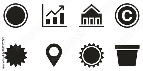 Foto Collection of Black Icons Including Circle, Graph, Building, Copyright, Starburs