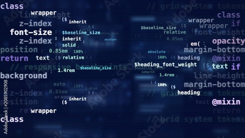 Fotografi Programming code and syntax on a dark screen coding technology background