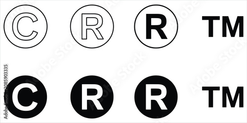 Foto Copyright Registered Trademark and R Symbols in Circles Black and White Icons Ke