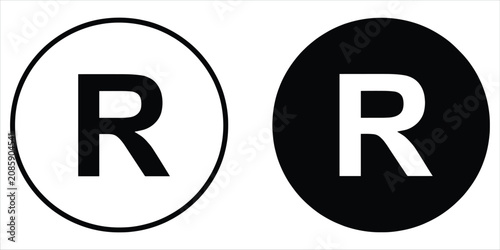 Quadro su tela Registered Trademark Symbol R in Circle Black and White Icons Keywords: register