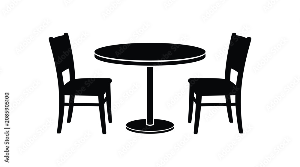 Fototapeta premium Round Table And Two Chairs Black Silhouette