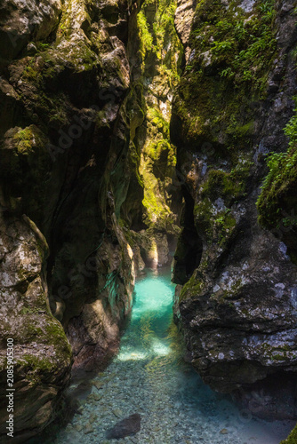 Turquoise Water Flowing Through Tolmin Gorge, Slovenia