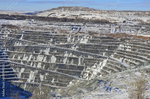 Aerial view of Asbestos mine, Asbestos, Quebec, Canada. Asbestos is a set of six naturally occurring silicate minerals used commercially for their desirable physical properties.