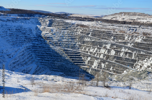 Aerial view of Asbestos mine, Asbestos, Quebec, Canada. Asbestos is a set of six naturally occurring silicate minerals used commercially for their desirable physical properties.