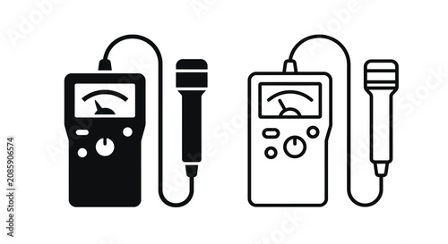 Fotografie Digital Lux Meter Icon Set in Solid and Outline Style Isolated on White Backgrou