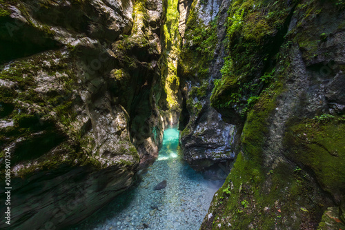 Turquoise Water Flowing Through Tolmin Gorge, Slovenia