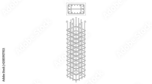 Reinforced Concrete Column Rebar Cage Structure on Isolated White Background