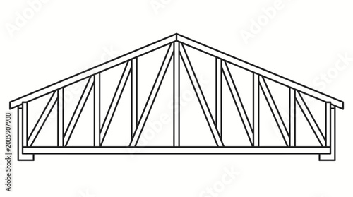 Simple Wooden Roof Truss Structure on Isolated White Background