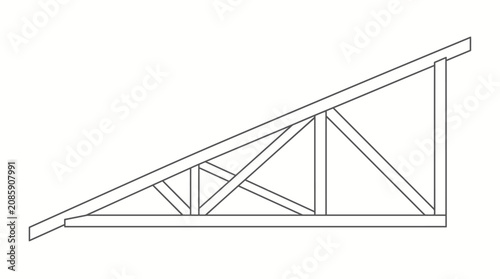 Simple Triangular Roof Truss Structure Outline on Isolated White Background