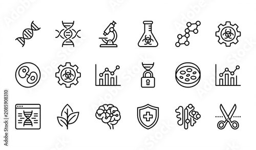 Foto Biotechnology and Bioengineering Monoline Icon Collection with DNA Gene Editing