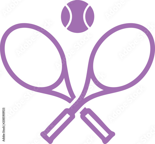 Crossed tennis rackets and a tennis ball, purple sport