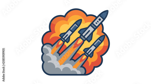Rockets launch into space with flames and smoke rising high