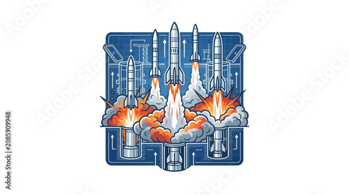 Rocket launch site explodes with flames and smoke on launchpad