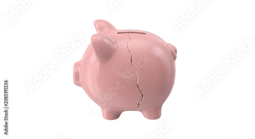 Fotografía Cracked pink piggy bank symbolizing financial loss and economic hardship