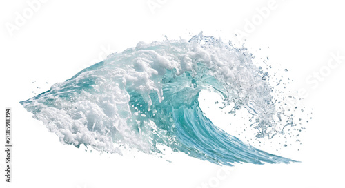 Fotografie Powerful ocean wave cresting and breaking with white foam and clear blue water
