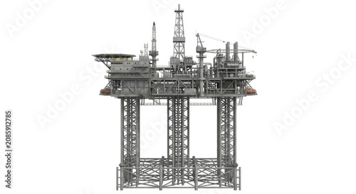Foto Massive offshore oil drilling platform with complex industrial structure and leg